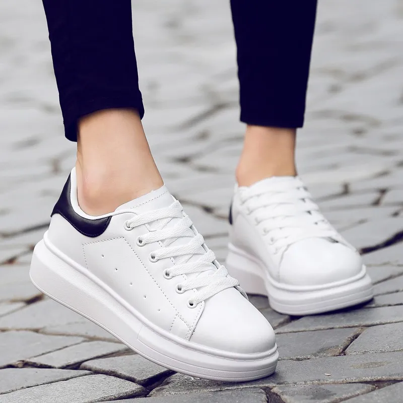 Кроссовки женские кожаные на платформе повседневная обувь плоской