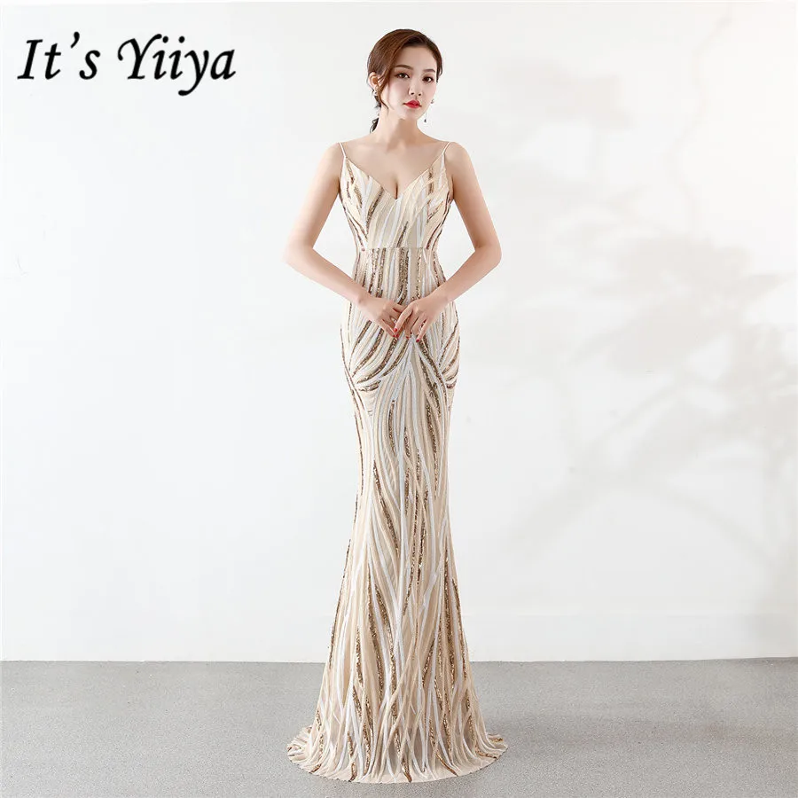 Женское вечернее платье It's Yiiya блестящее на тонких бретельках с блестками