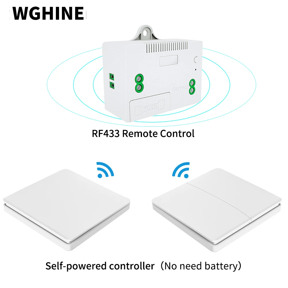 

WGHINE Wireless Wall Light Switch 1gang 2gang 2way Rocker on off Switch No battery Self-powered waterproof Home DIY Switch 10 A