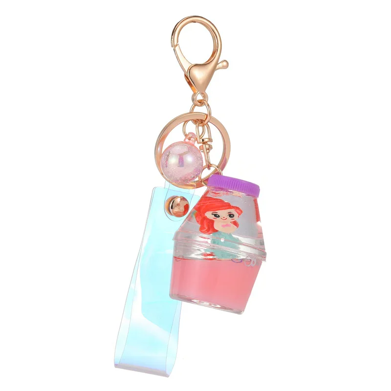 

Creative Acrylic Into Oil Mermaid Yogurt Bottle Keychain Cartoon Quicksand Small Pendant Bag Ornament Keychain