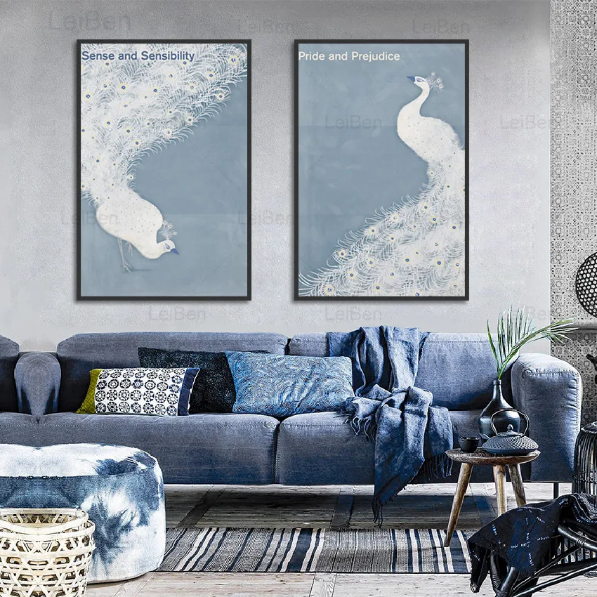 Современная картина с изображением животных пара плакатов белым павлином и