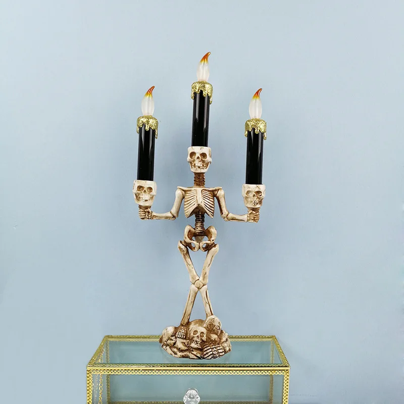 Хэллоуин 3 держателя свечей канделябр Череп Скелет стол искусственные
