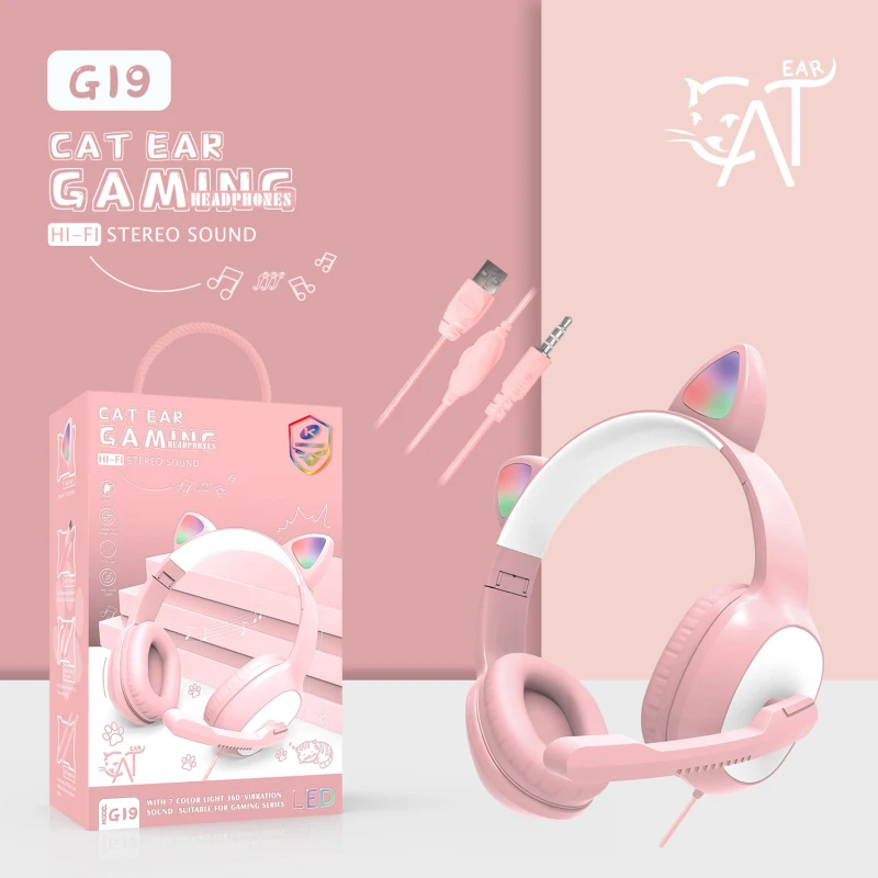 

Cute Cat Ears Headphones Wireless Earphones Bluetooth-compatible With Microphone Music Stereo Headset For PC Laptop Girls Gift