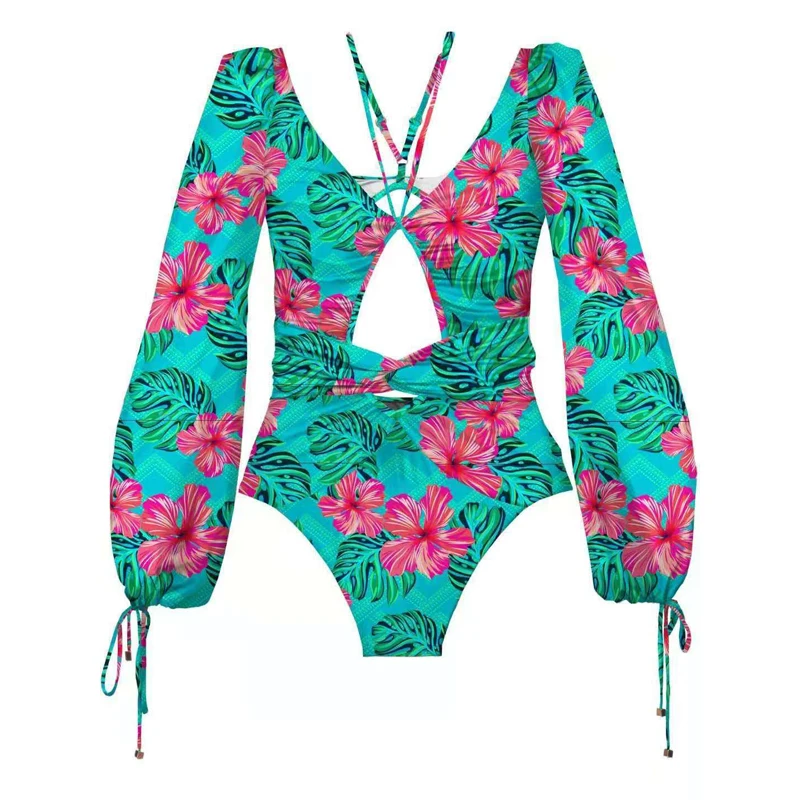 

Bikini 2020 Woman Swimwears Sexy One Piece Printed Open Back Bikini Swimsuit Women's Long Sleeve Swimsuit Women's Swimsuit