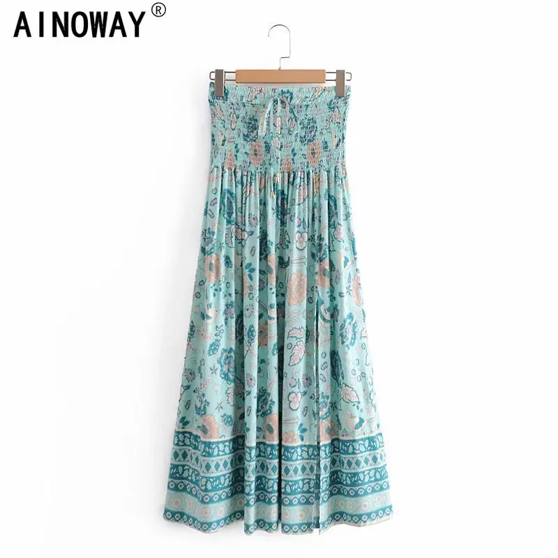 Юбка трапециевидная женская с цветочным принтом винтажная шикарная пляжная юбка