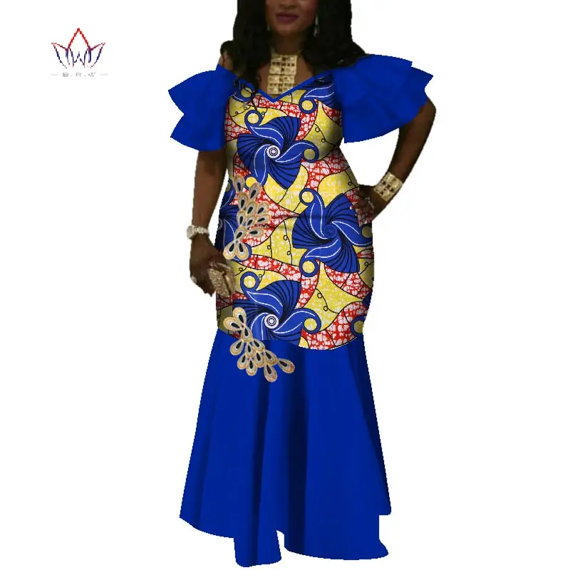 2020 African Dresses For Women Dashiki Women Bazin Riche Long Cotton Dress African Traditional Clothing Plus Size None WY3705
