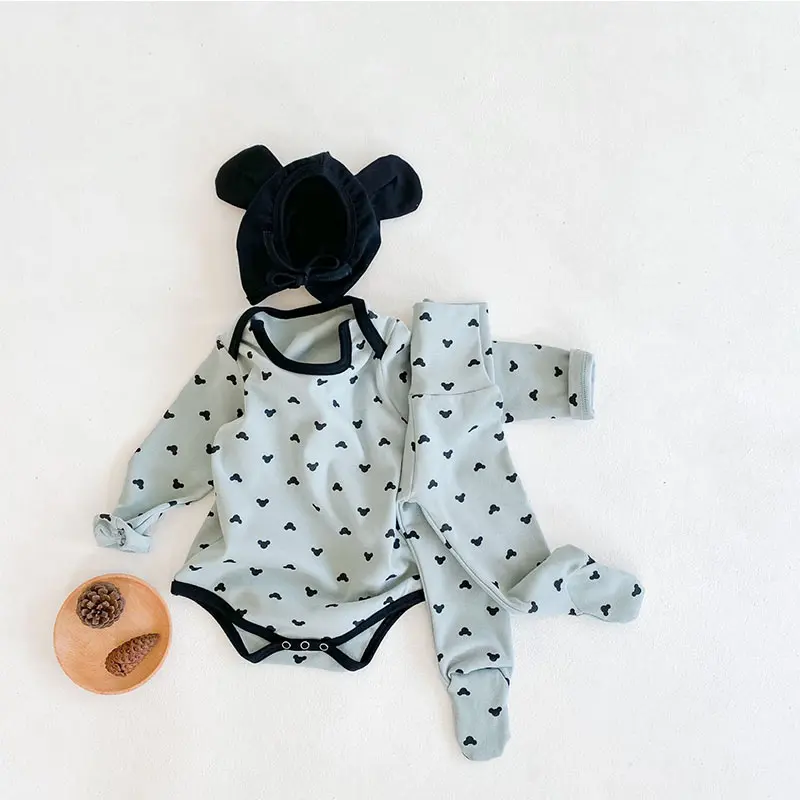 

Fashion Spring Infant Newborn Baby Boys Girls Solid Clothes Sets Long Sleeve Bodysuits+Hats+Pants 3PCs Solid Outfits