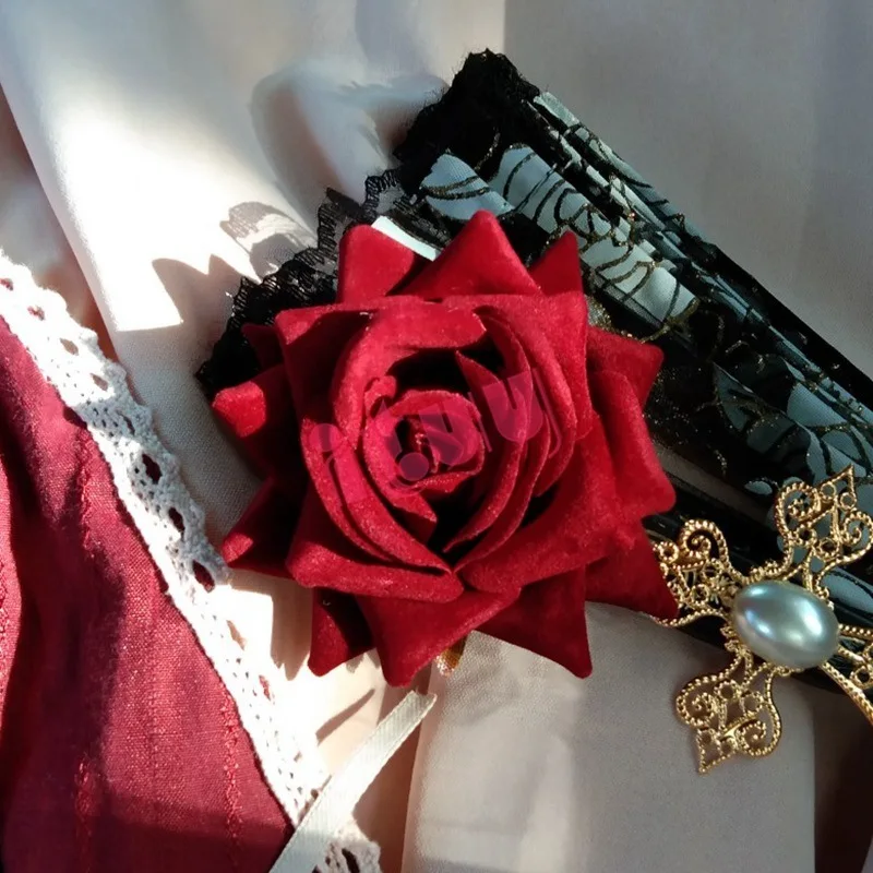 

Lolita Cosplay Hand-Held Fans Vintage Harajuku Style Rose Lace Folding Fan Dark Gothic Court Dance Home Decoration Hand Fan