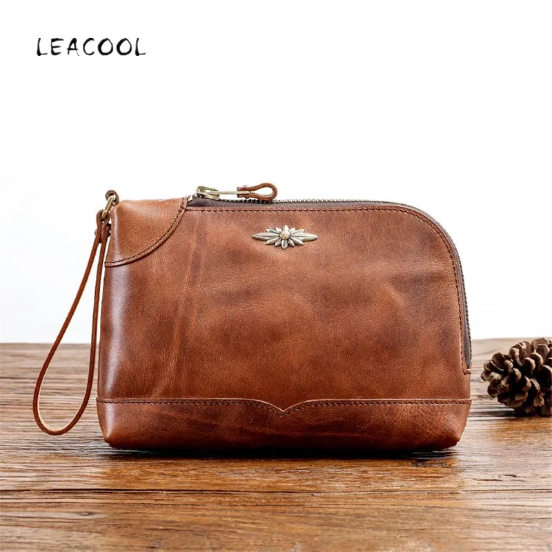 

Vintage Genuine Leather Long Wallet Purse Female Clutches Money Bag Handbag Coin Pocket for Passport Cell Phone Card Holder