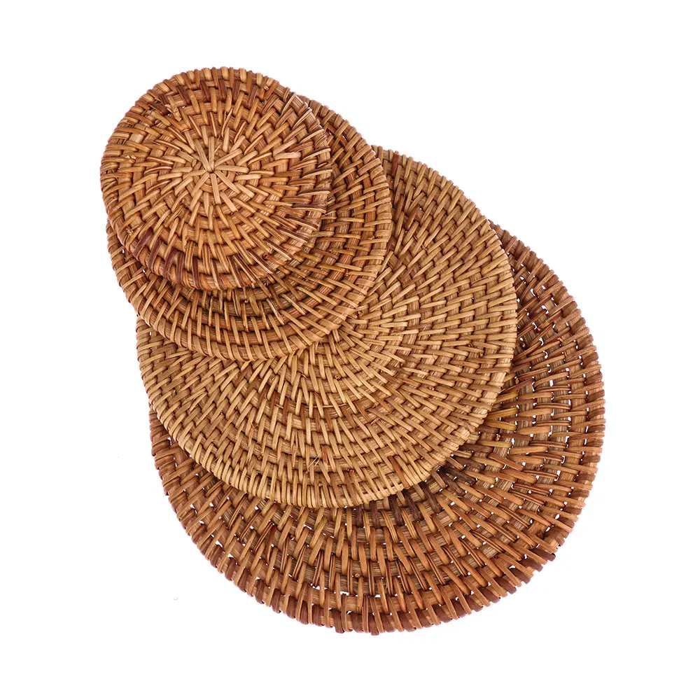 

New Round Handmade Rattan Pad Coasters Table Placemats Bowl Mats Cup Padding Mat Insulation Pad Kitchen Decor Accessories