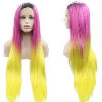 hot pink and black yellow cosplay ombre lace front wig long straight synthetic frontal glueless wigs for black women lolita
