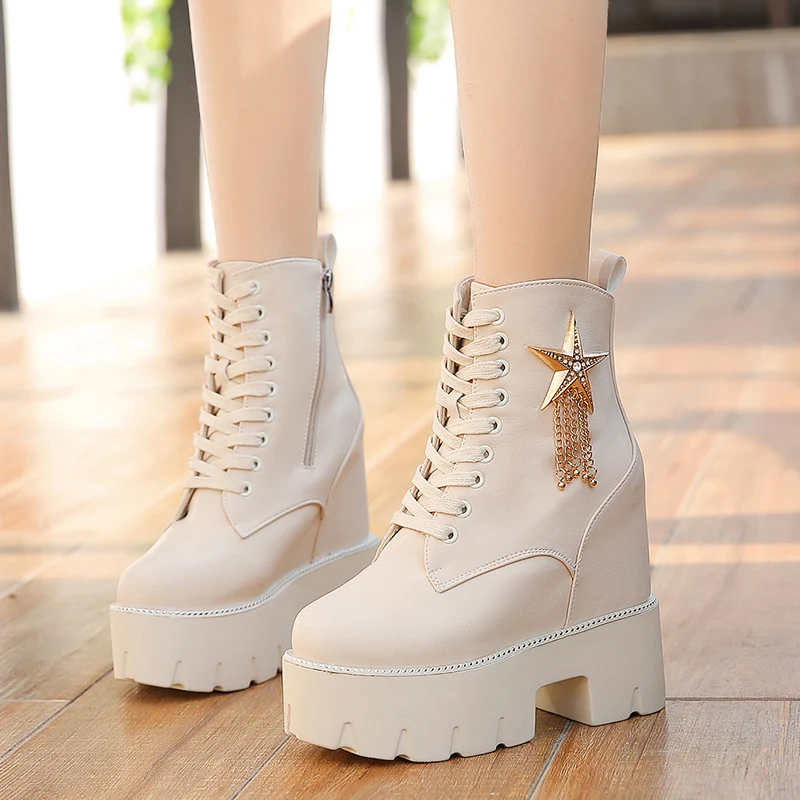 Зимние теплые ботинки в байкерском стиле Женские осенние кожаные на молнии