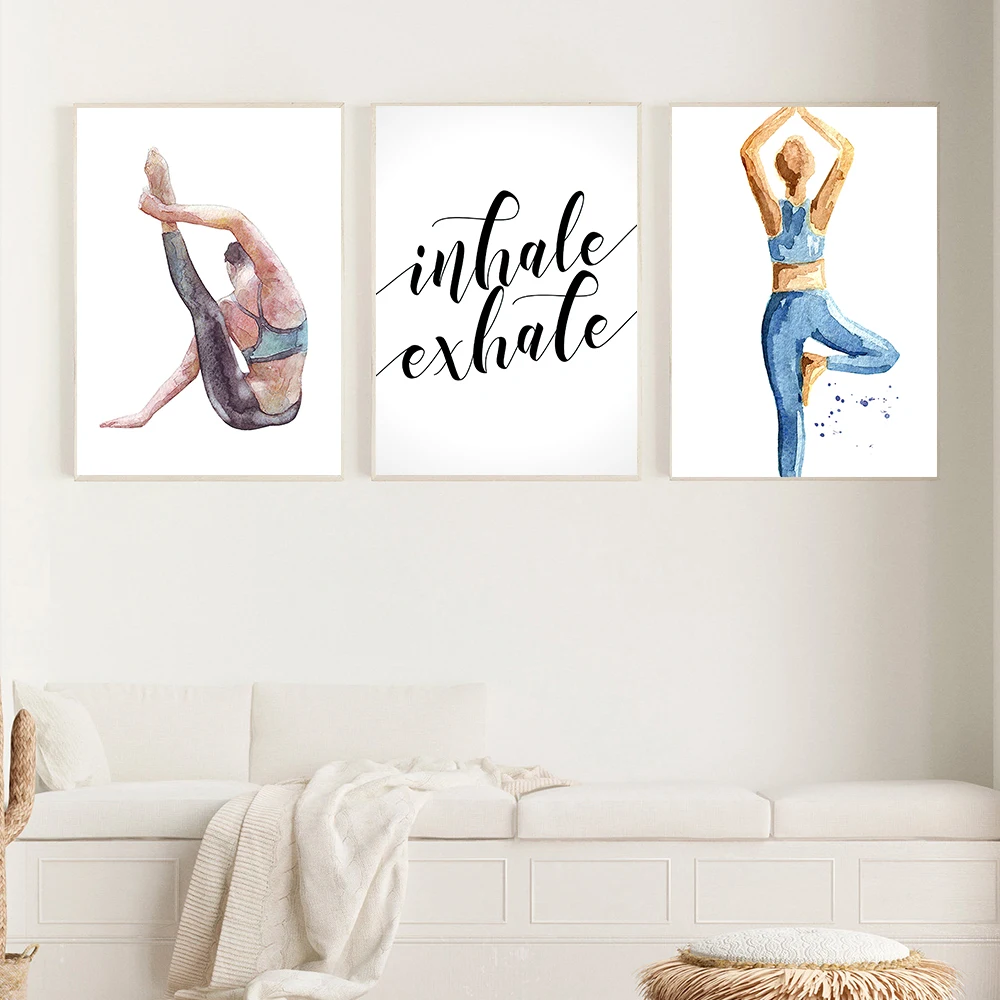 

Женская Йога Бохо настенное Искусство Холст на вдохе и выдохе картина скандинавские плакаты и принты настенные картины для украшения гости...