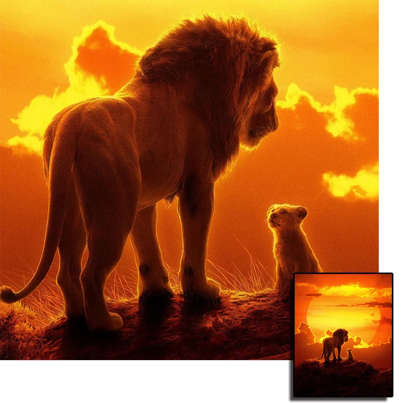 Картина на холсте африканский дикий плакат со львом под Золотой закат животные
