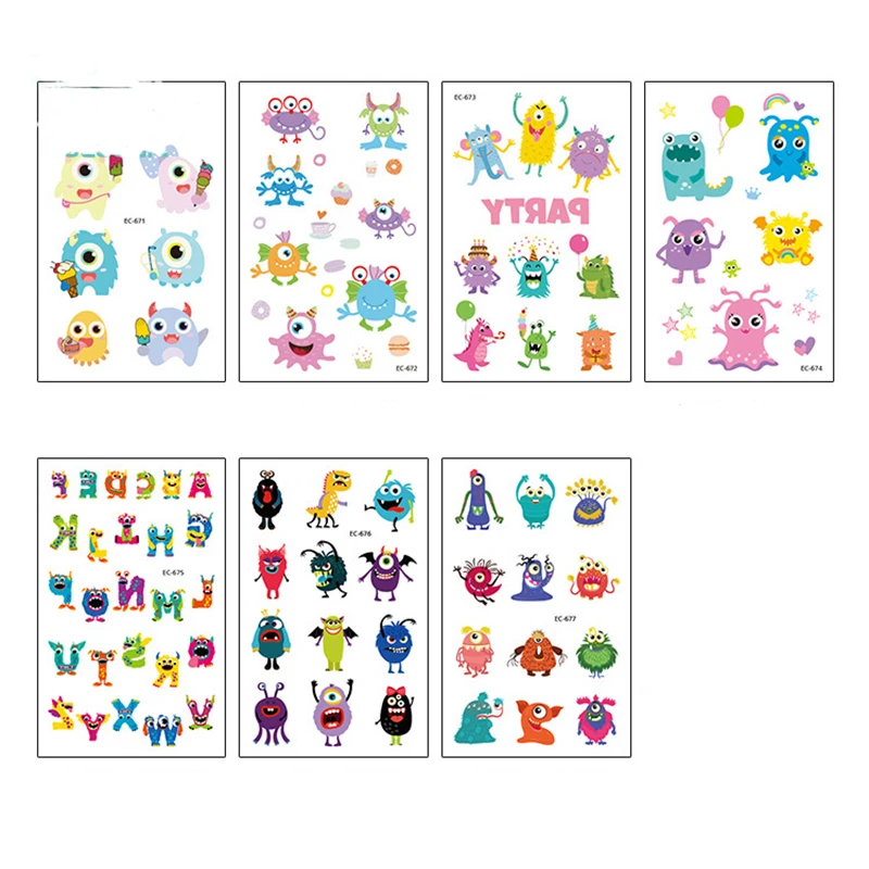 Татуировка Временная в виде монстра наклейка Милая ненастоящая тату флеш