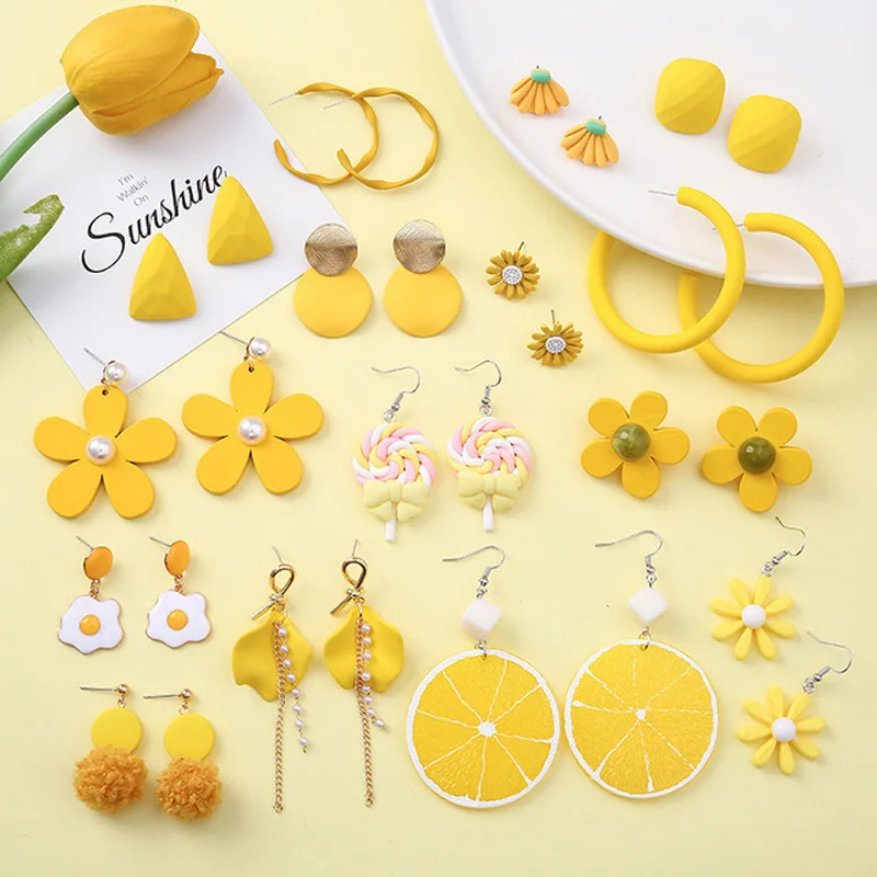 

Charmsmic New Fruit Design Geometric Drop Earrings For Women Girls Orange Yellow Dangle Earrings Flower Spring Autumn Jewelry