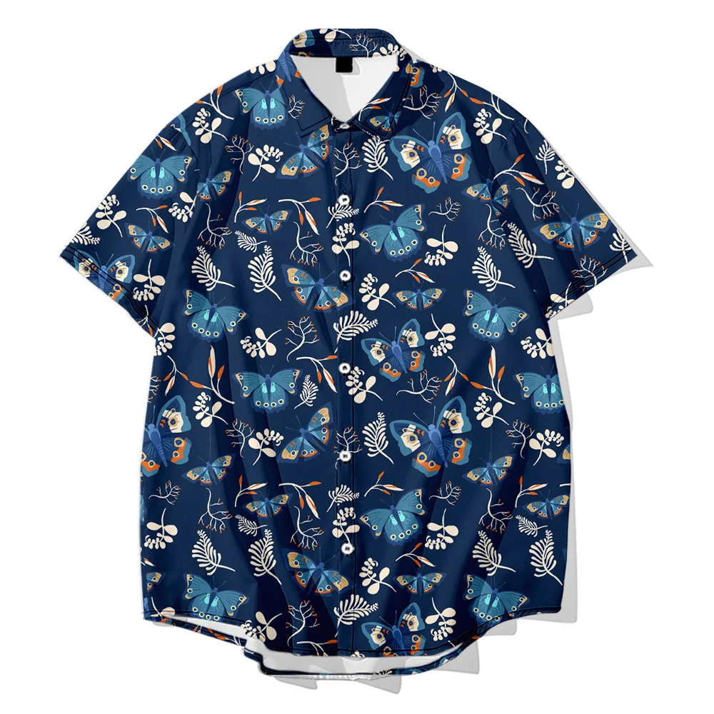 

Летняя Гавайская повседневные свободные рубашки для мужчин футболка с коротким рукавом мужская Бабочка печати Блузка размера плюс XXS-6XL