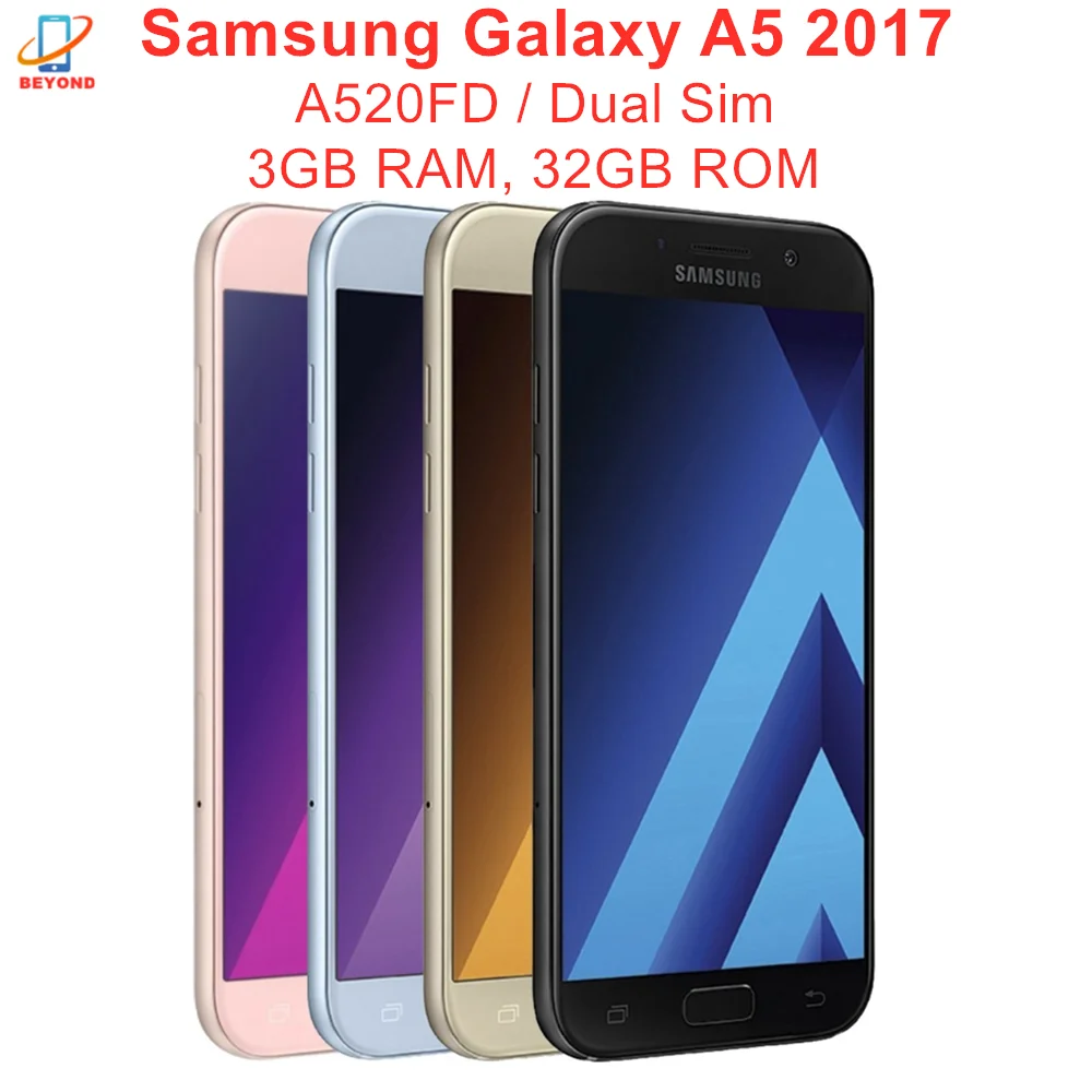 

Samsung Galaxy A5 2017 Dual Sim A520FD RAM 3GB ROM 32GB Mobile Phone Octa Core 5.2" 16MP&16MP Exynos NFC Fingerprint Cell Phone