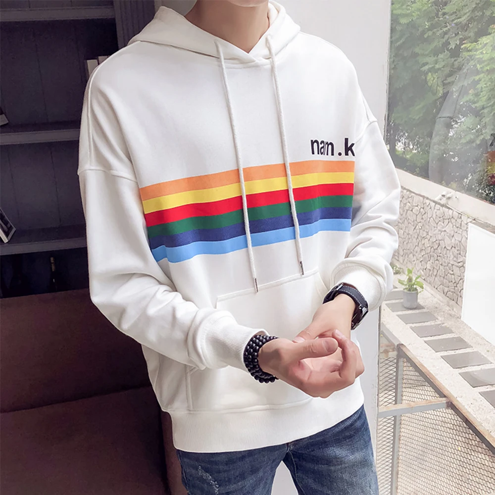 

New Design Man Hoodies Printed Rainbow Sweatshirts Spring Autumn Tops Casual Teens Coat Man Hoodie