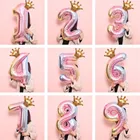 Милые фольгированные воздушные шары с цифрами, украшение для дня рождения, юбилея, короны, юбилея, вечеринки для взрослых, принадлежности для украшения