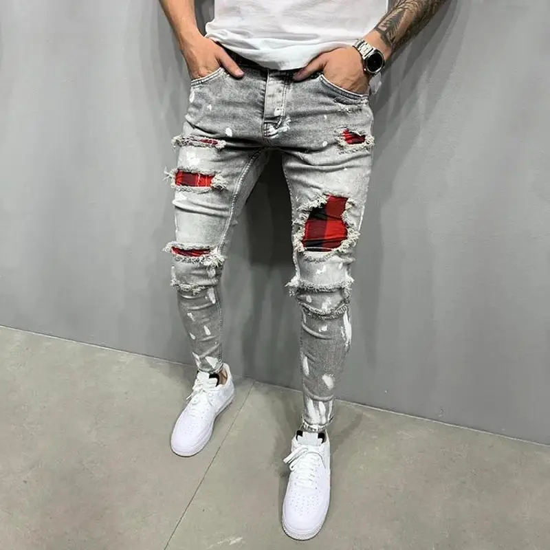 

Jeans for Men Ripped Skinny Jeans Denim Sweatpants Joggers Jogging Pants Long Trousers Stretch Biker Distressed Slim Fit Patc