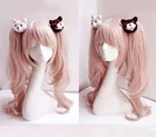 Парик для косплея Dangan Ronpa Danganronpa джунко эношима, розовый длинный волнистый с зажимом для конского хвоста, термостойкие парики + заколки с медведем аниме
