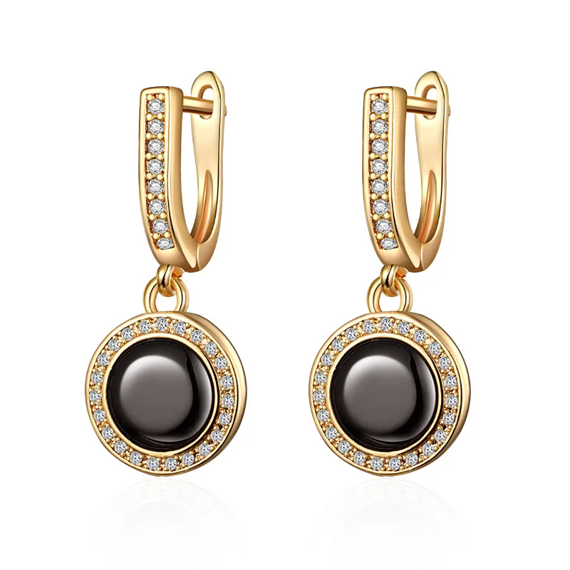 gold black MAIKALE, Классические керамические Висячие серьги, круглые, высокое качество, медь, фианит, покрытие золото; серебро; Сережки для женщин, подарок - Окраска металла: gold black