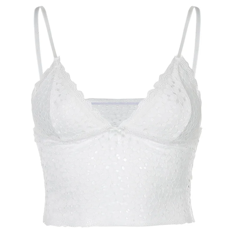 

Summer Floral Cutout Lace Sexy Slim Ultra Short Navel Strap Render Women Tank