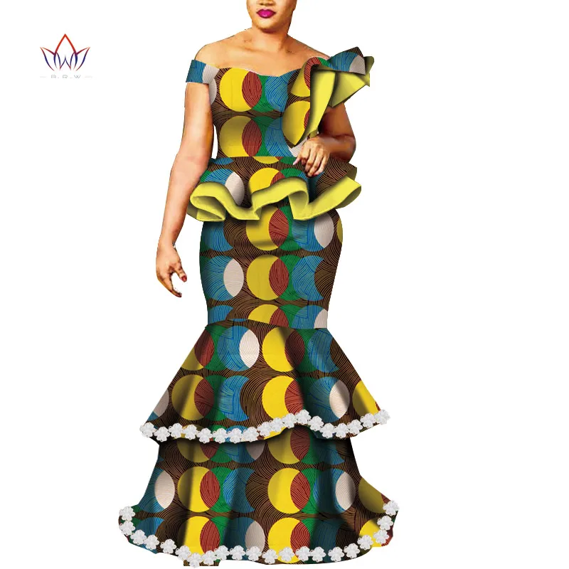 

African Short Sleeves off shoulder Print Tops and Skirt Sets for Women Bazin Riche African Clothing 2 Pieces Skirt Set WY6807