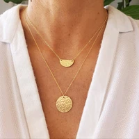 gold filled hammered disk necklace handmade gold choker circle pendant boho hammered collier femme kolye collares women jewelry