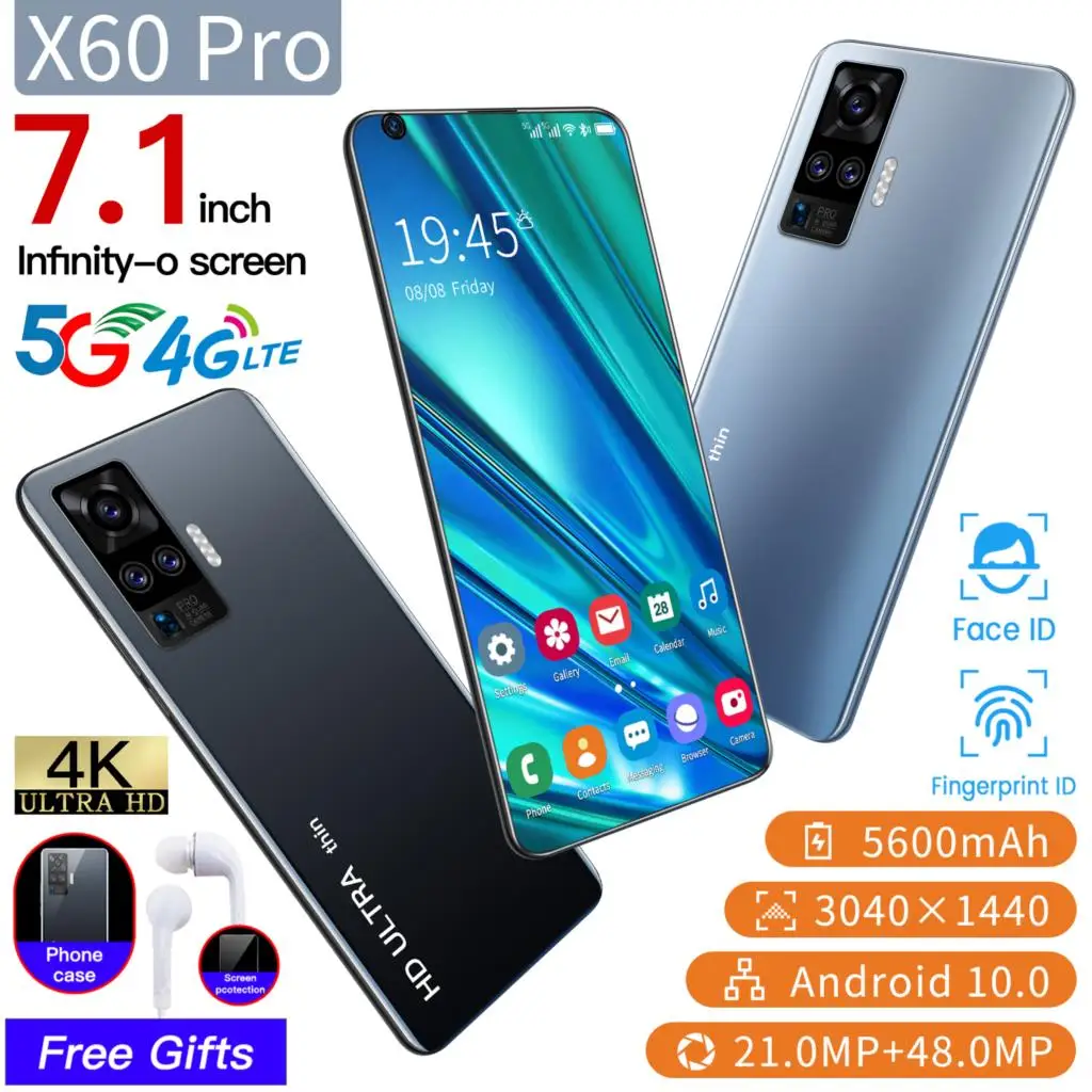 

x60 pro smartphone HD3040x1440 Android Phone 5G 12GB+512GB Face unlock 21MP+48MP телефон 5600mah смартфоны realme celular Cheap