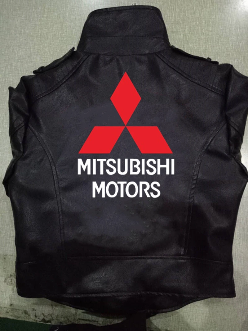 

New Women Long Sleeve Short Coat Fashion Leather Jacket Mitsubishi Logo Printing Custom Made British Style Women Leather Jacket