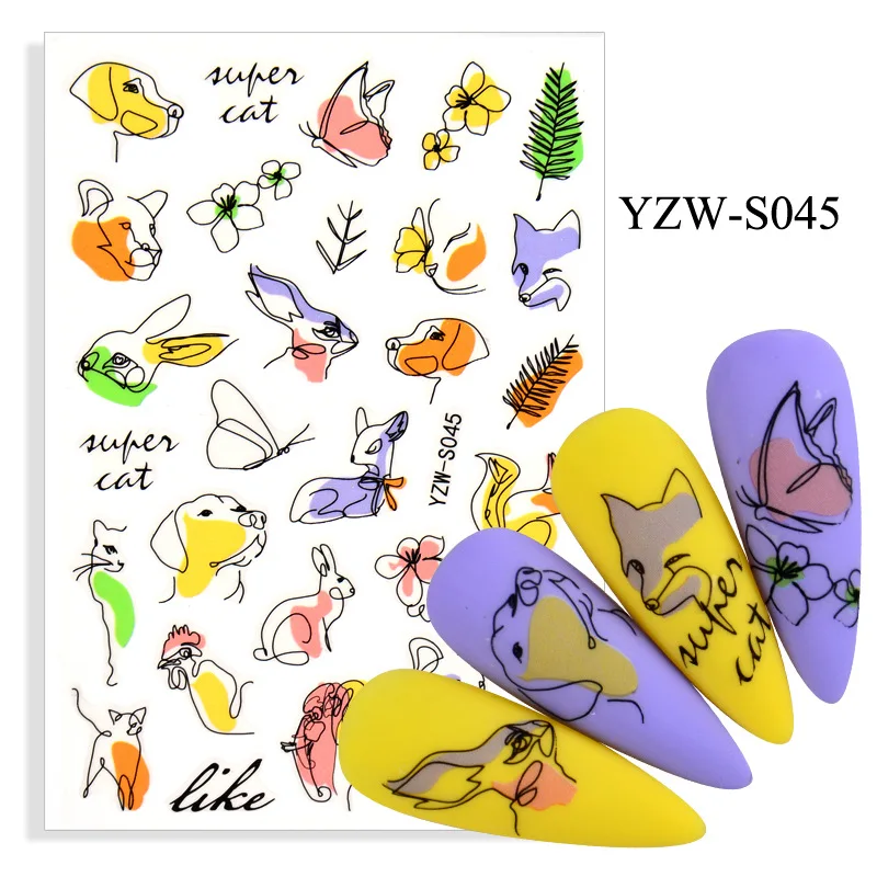 3D Stickers for Nails Abstract Face/ Maple Leaf Design Valentine Adhesive Gel Polish Slider Foil Manicure Accessory S033-063