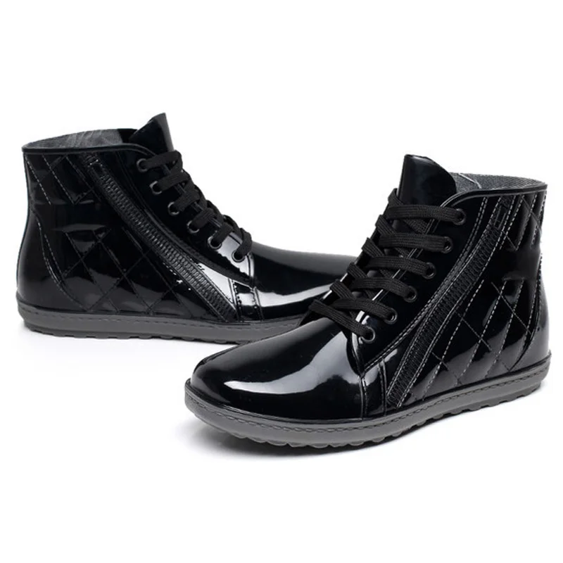 

Aleafalling Fashion 2017 Men Rain Boots Rubber Lace Up Men Ankle Boots Waterproof Casual Comfort Gentlmen Mature Boot Shoes M005
