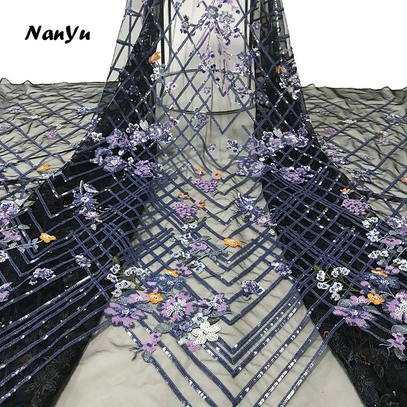 Последние блесток кружевной ткани Французский Европа Nary Blue Gillter вышивка чистая