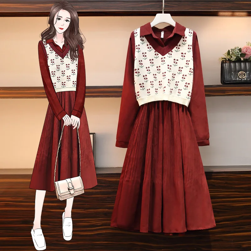 Женское платье-трапеция с жилетом и пуговицами однотонное элегантное вечернее