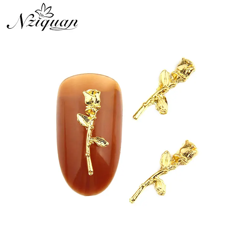 

2020 hot style NIZIQUAN 20pcs/bag gold leaf rose flower nail decoration sticker art sticker 3D charm metal nail art DIY nail art
