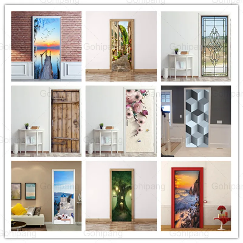 

Landscape Door Sticker for Living Room Corridor Bedroom Art Home Decor Decal Diy Self-Adhesive Wallpaper for Doors Renovation
