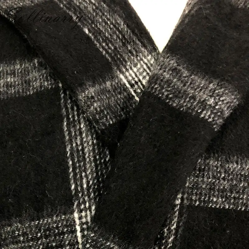 Sollinarry High Fashion Black Women Long Coats Trench Elegant Autumn Winter Hodded Sash Jacktes Female Casual Coat Outwear Plaid | Женская