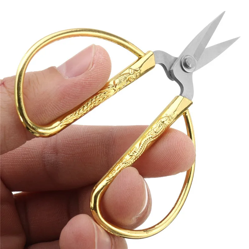 

4 Size Stainless Steel Gold Sewing Scissors Short Cutter Durable High Steel Vintage Tailor Scissors for Fabric Craft Household