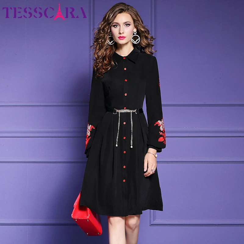 Женское осеннее роскошное платье TESSCARA с вышивкой рубашка женское праздвечерние