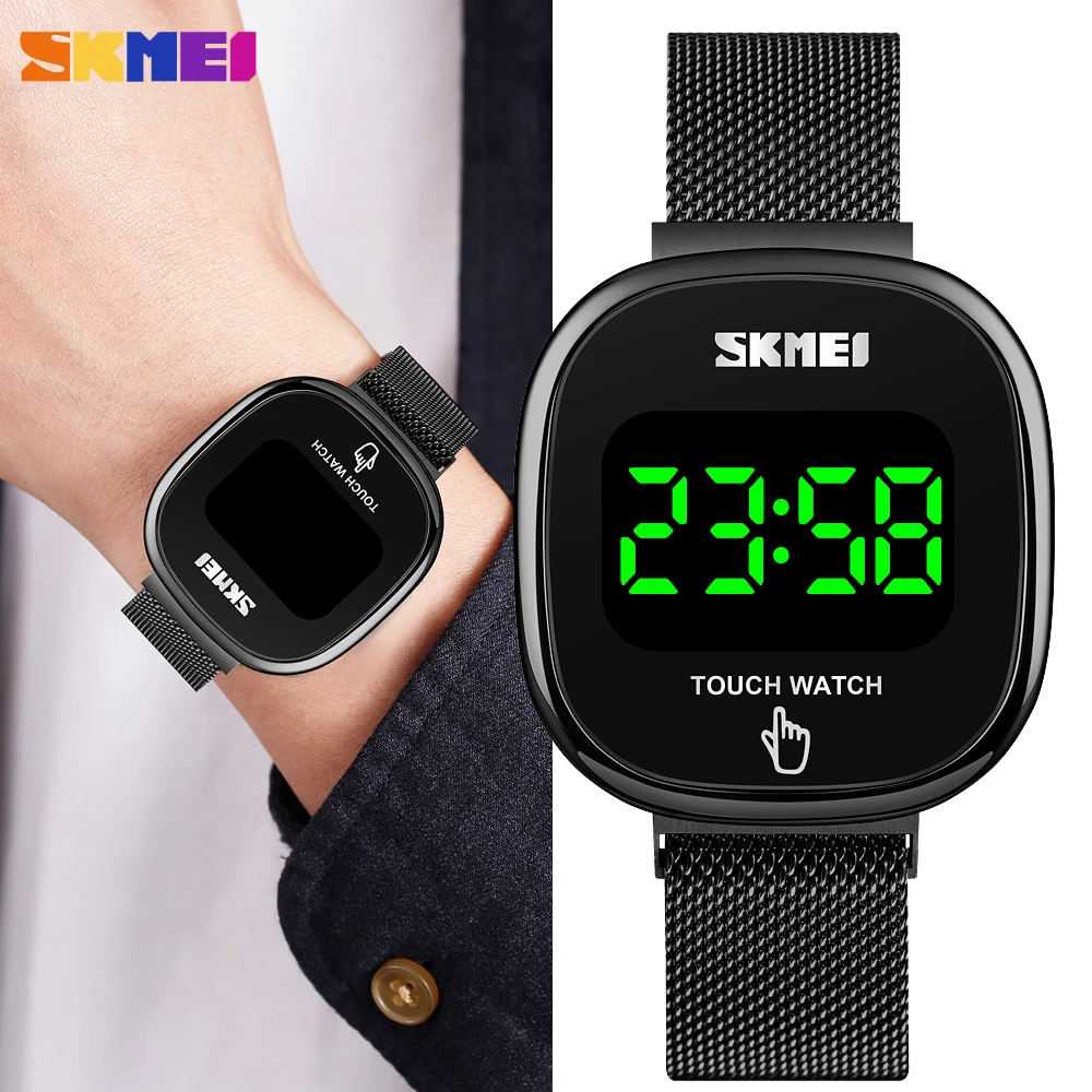 SKMEI Fashion Couple Men Women Digital Watch LED Touch Screen Stainless Steel Clock Waterproof Wristwatches relogio masculino