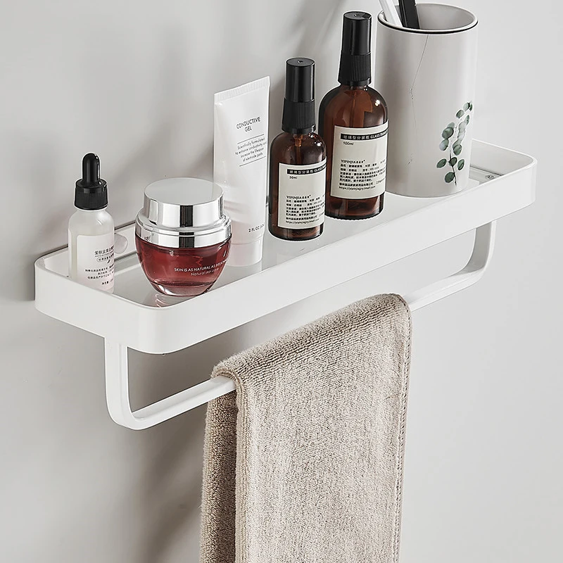 

Bathroom Shelf Aluminum Square Shower Shelves Glass Cosmetic Rack Punch-free Room Storage Holder Waterproof Bathroom Accessories