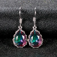 huitan silver color vintage pear shape drop earring for women flower setting gorgeous dance party lady earring accessories gift