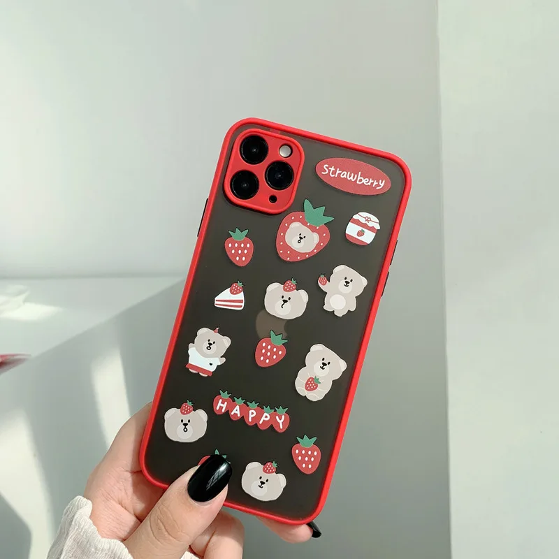 

Strawberry Bear phone Case for iPhone 12 Mobile Phone Case for iPhone 11 pro max Camera Full Package Case for iphone XR 8 plus