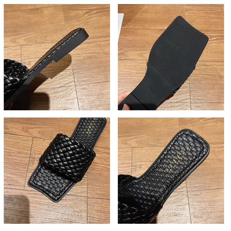 

Women Slippers 2021 Summer Woman Fashion Weave Flat Ladies Comfort On Shoes Indoor Slides For Women Home Shoes Female Slippers