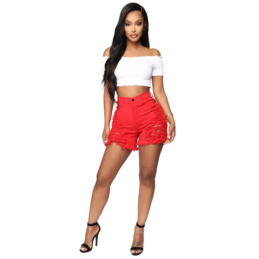 

Hot Sale Summer Woman Sexy Ripped Denim Shorts High Waist Irregular Tassel Slim Shorts Jeans S-5XL 2021