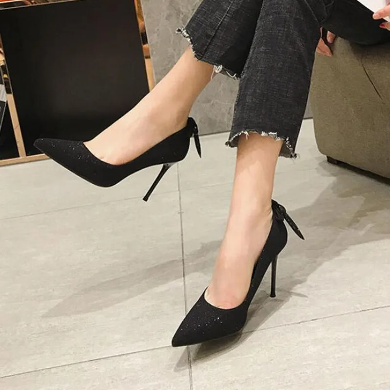 Женские туфли на высоком каблуке 9/6 см черные золотые каблуке-шпильке деловые с