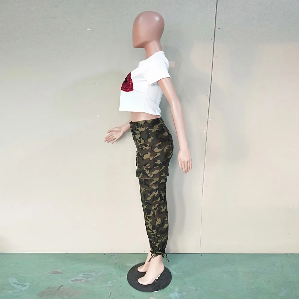 

Autumn new casual camouflage printing fashionable Harem Pants slim waist button women's small leg pants