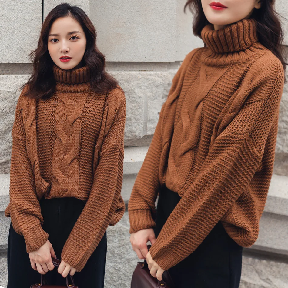 Осень-зима 2019 Для женщин пуловер свитер корейский стиль Винтаж твист трикотажная